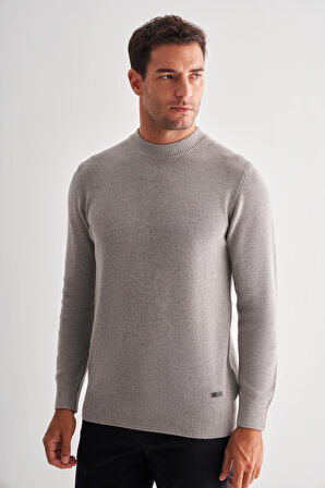 Gri Yarım Balıkçı Yaka Uzun Kol Cepsiz Comfort Fit Casual Pamuklu Triko Kazak 1012255203