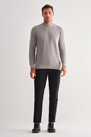 Gri Yarım Balıkçı Yaka Uzun Kol Cepsiz Comfort Fit Casual Pamuklu Triko Kazak 1012255203