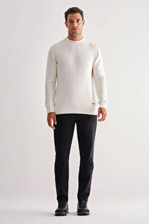 Açık Krem Yarım Balıkçı Yaka Uzun Kol Cepsiz Comfort Fit Casual Pamuklu Triko Kazak 1012255203