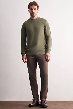 Açık Yeşil Yarım Balıkçı Yaka Uzun Kol Cepsiz Comfort Fit Casual Pamuklu Triko Kazak 1012255203