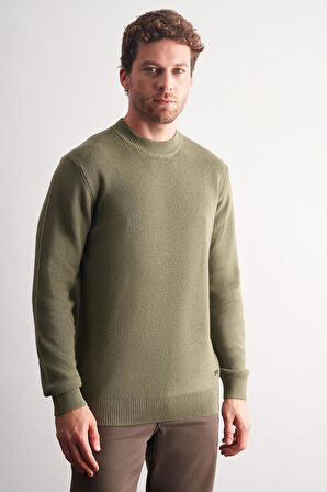 Açık Yeşil Yarım Balıkçı Yaka Uzun Kol Cepsiz Comfort Fit Casual Pamuklu Triko Kazak 1012255203