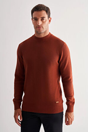 Taba Yarım Balıkçı Yaka Uzun Kol Cepsiz Comfort Fit Casual Pamuklu Triko Kazak 1012255203