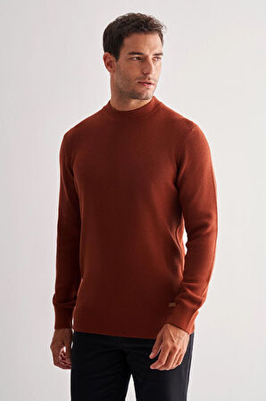 Taba Yarım Balıkçı Yaka Uzun Kol Cepsiz Comfort Fit Casual Pamuklu Triko Kazak 1012255203