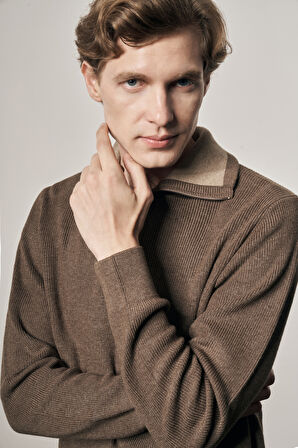 Vizon Fermuarlı Yarım Balıkçı Uzun Kol Cepsiz Comfort Fit Casual Pamuklu Triko Kazak 1012255204