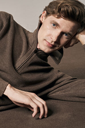 Vizon Fermuarlı Yarım Balıkçı Uzun Kol Cepsiz Comfort Fit Casual Pamuklu Triko Kazak 1012255204