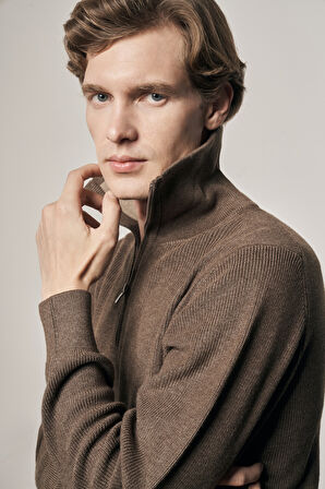 Vizon Fermuarlı Yarım Balıkçı Uzun Kol Cepsiz Comfort Fit Casual Pamuklu Triko Kazak 1012255204