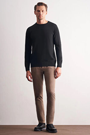 Siyah Bisiklet Yaka Uzun Kol Cepsiz Comfort Fit Classic Pamuklu Triko Kazak 1012255206