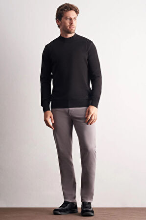 Siyah Yarım Balıkçı Yaka Uzun Kol Cepsiz Comfort Fit Classic Pamuklu Triko Kazak 1012255208