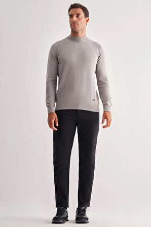 Gri Yarım Balıkçı Yaka Uzun Kol Cepsiz Comfort Fit Classic Pamuklu Triko Kazak 1012255208