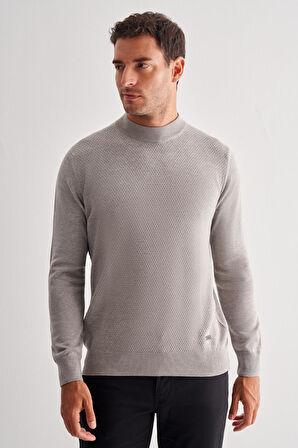 Gri Yarım Balıkçı Yaka Uzun Kol Cepsiz Comfort Fit Classic Pamuklu Triko Kazak 1012255208