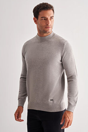 Gri Yarım Balıkçı Yaka Uzun Kol Cepsiz Comfort Fit Classic Pamuklu Triko Kazak 1012255208