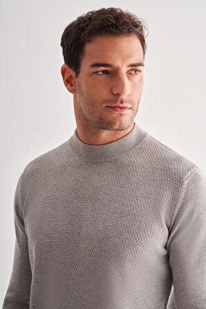 Gri Yarım Balıkçı Yaka Uzun Kol Cepsiz Comfort Fit Classic Pamuklu Triko Kazak 1012255208