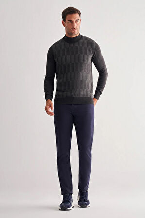 Koyu Antrasit Yarım Balıkçı Yaka Uzun Kol Cepsiz Comfort Fit Pamuklu Triko Kazak 1012255212