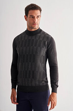 Koyu Antrasit Yarım Balıkçı Yaka Uzun Kol Cepsiz Comfort Fit Pamuklu Triko Kazak 1012255212