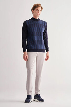 Koyu Lacivert Yarım Balıkçı Yaka Uzun Kol Cepsiz Comfort Fit Pamuklu Triko Kazak 1012255212