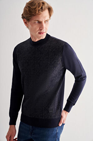 Koyu Lacivert Yarım Balıkçı Yaka Uzun Kol Cepsiz Comfort Fit Pamuklu Triko Kazak 1012255215