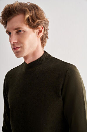 Haki Yarım Balıkçı Yaka Uzun Kol Cepsiz Comfort Fit Pamuklu Triko Kazak 1012255215