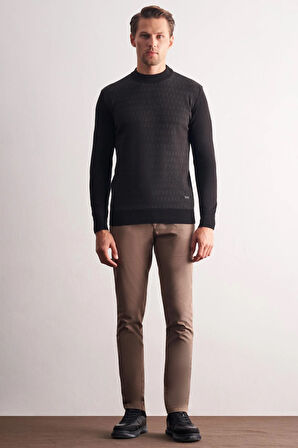 Siyah Yarım Balıkçı Yaka Uzun Kol Cepsiz Comfort Fit Pamuklu Triko Kazak 1012255219