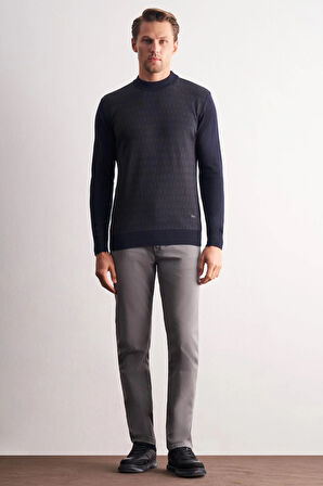 Koyu Lacivert Yarım Balıkçı Yaka Uzun Kol Cepsiz Comfort Fit Pamuklu Triko Kazak 1012255219