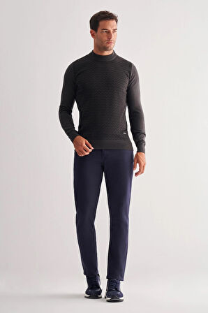 Koyu Antrasit Yarım Balıkçı Yaka Uzun Kol Cepsiz Comfort Fit Pamuklu Triko Kazak 1012255222