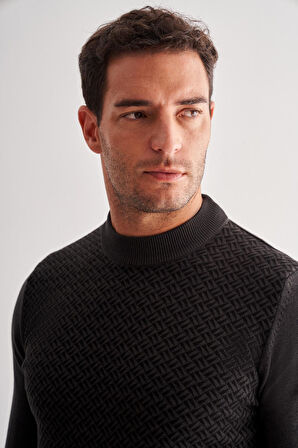 Koyu Antrasit Yarım Balıkçı Yaka Uzun Kol Cepsiz Comfort Fit Pamuklu Triko Kazak 1012255222