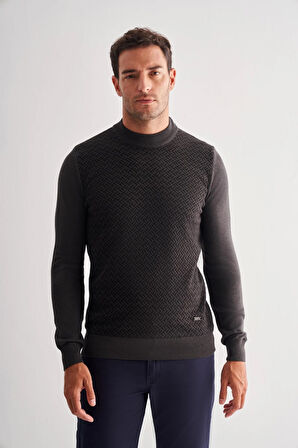 Koyu Antrasit Yarım Balıkçı Yaka Uzun Kol Cepsiz Comfort Fit Pamuklu Triko Kazak 1012255222