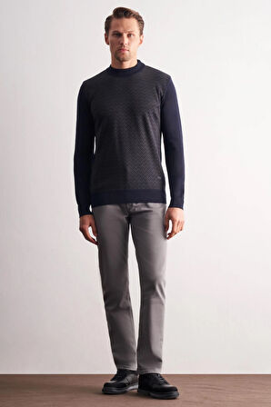 Koyu Lacivert Yarım Balıkçı Yaka Uzun Kol Cepsiz Comfort Fit Pamuklu Triko Kazak 1012255222