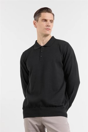 Siyah Polo Yaka Cepsiz Comfort Fit Classic Triko Kazak 1012255255