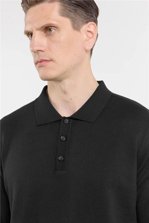 Siyah Polo Yaka Cepsiz Comfort Fit Classic Triko Kazak 1012255255