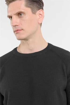 Siyah Bisiklet Yaka Uzun Kol Cepsiz Standart Fit Kazak %100 Pamuk Triko 1012260150
