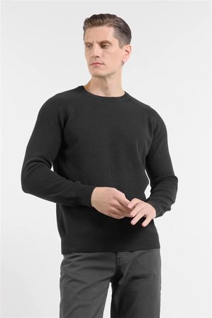 Siyah Bisiklet Yaka Uzun Kol Cepsiz Standart Fit Kazak %100 Pamuk Triko 1012260150