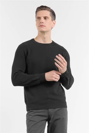 Siyah Bisiklet Yaka Uzun Kol Cepsiz Standart Fit Kazak %100 Pamuk Triko 1012260150