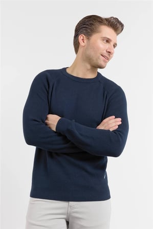 Lacivert Bisiklet Yaka Uzun Kol Cepsiz Standart Fit Kazak %100 Pamuk Triko 1012260150