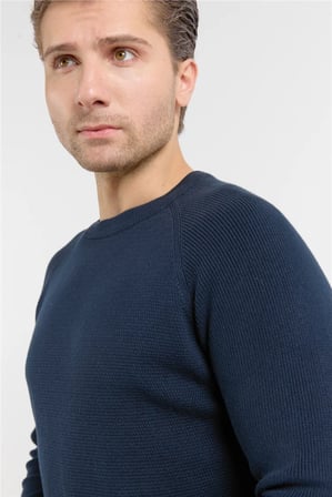 Lacivert Bisiklet Yaka Uzun Kol Cepsiz Standart Fit Kazak %100 Pamuk Triko 1012260150