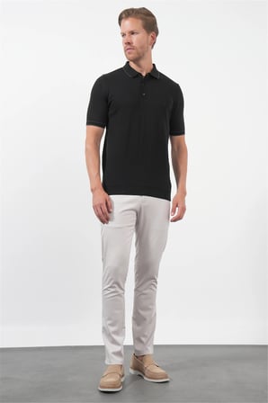 Siyah Polo Yaka Kısa Kol Örme Comfort Fit %100 Pamuk Kazak 1012260151