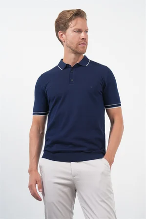 Lacivert Polo Yaka Kısa Kol Örme Comfort Fit %100 Pamuk Kazak 1012260151