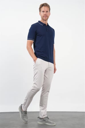 Lacivert Polo Yaka Kısa Kol Örme Comfort Fit %100 Pamuk Kazak 1012260151