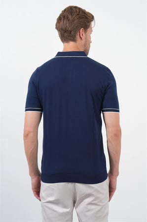 Lacivert Polo Yaka Kısa Kol Örme Comfort Fit %100 Pamuk Kazak 1012260151