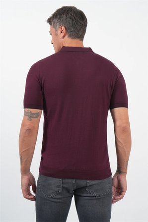 Bordo Polo Yaka Kısa Kol Örme Comfort Fit %100 Pamuk Kazak 1012260151