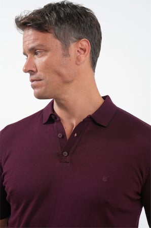 Bordo Polo Yaka Kısa Kol Örme Comfort Fit %100 Pamuk Kazak 1012260151