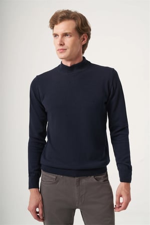 Lacivert Balıkçı Yaka Uzun Kol Örme Comfort Fit Pamuklu Kazak 1012265001