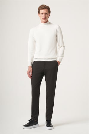 Krem Rengi Balıkçı Yaka Uzun Kol Örme Comfort Fit Pamuklu Kazak 1012265001