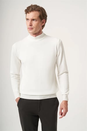 Krem Rengi Balıkçı Yaka Uzun Kol Örme Comfort Fit Pamuklu Kazak 1012265001