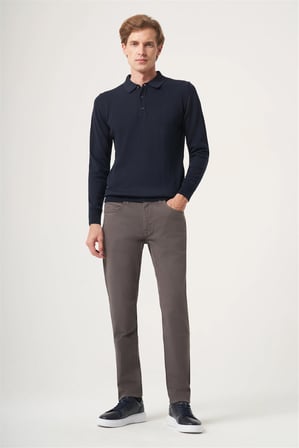 Lacivert Polo Yaka Uzun Kol Örme Comfort Fit Pamuklu Kazak 1012265007