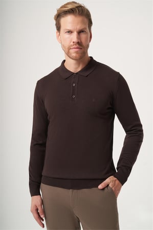 Polo Yaka Uzun Kol Örme Comfort Fit Pamuklu Kazak 1012265007