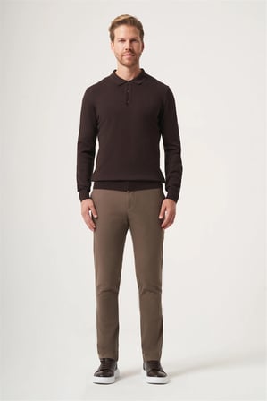 Polo Yaka Uzun Kol Örme Comfort Fit Pamuklu Kazak 1012265007
