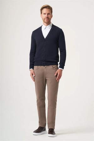 Lacivert V Yaka Uzun Kol Örme Comfort Fit Pamuklu Hırka Triko 1012265016