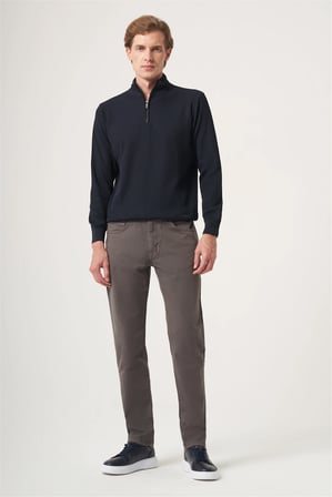 Lacivert Dik Yaka Uzun Kol Örme Comfort Fit Pamuklu Kazak 1012265158