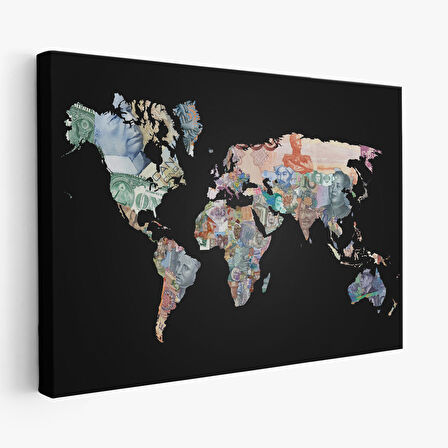 Harita Sepeti Para Desenli Kanvas Dünya haritası Kanvas Tablo 1012
