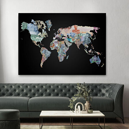 Harita Sepeti Para Desenli Kanvas Dünya haritası Kanvas Tablo 1012